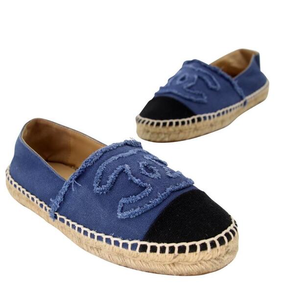 Chanel Espadrille 37 Canvas Linen Raw Edge Cap-toe Flats CC-0717N-0006 - Picture 2 of 11